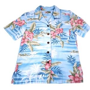 Vtg Tahiti Reef Club Women's S Hawaiian Floral Button Down Cruisewear 100% Rayon